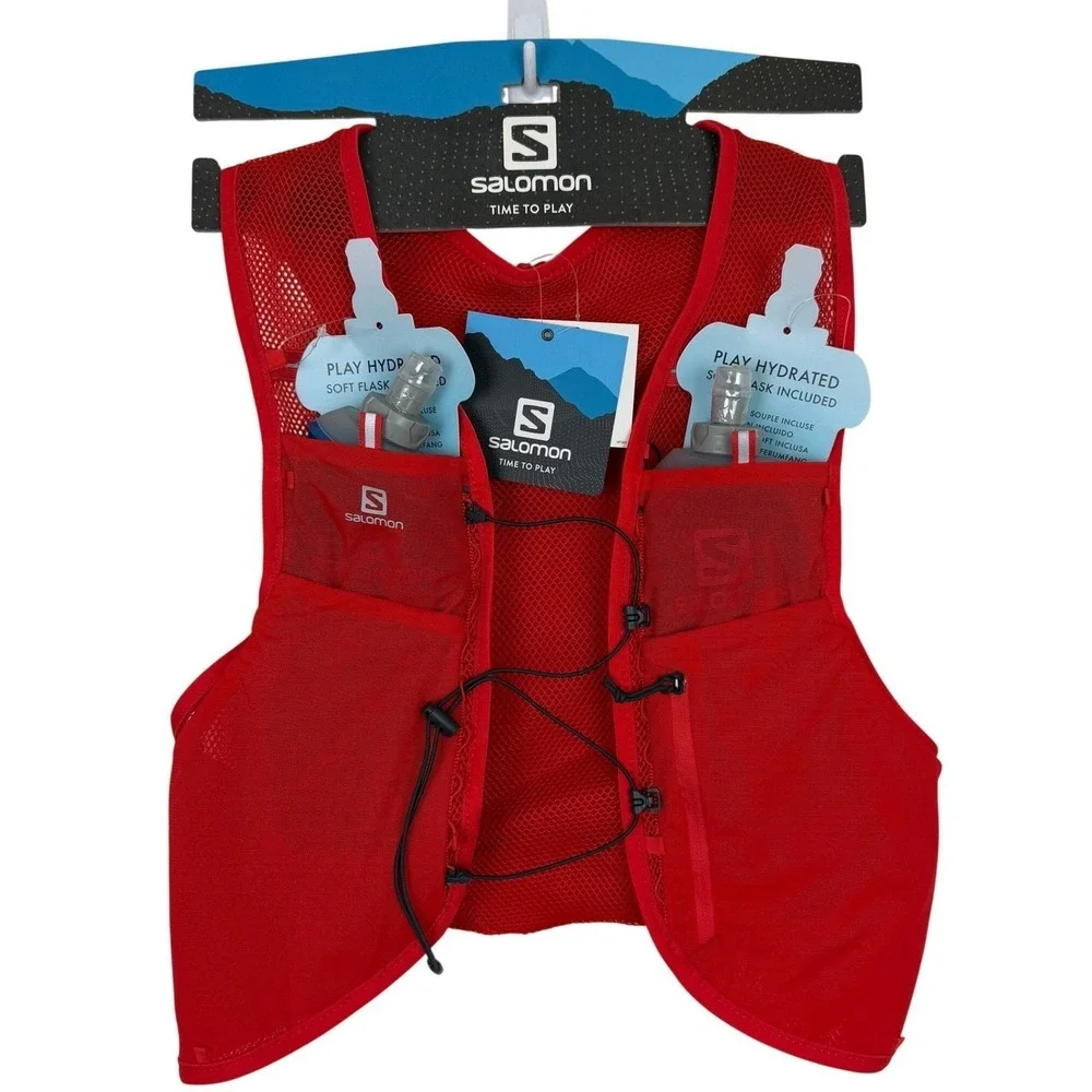 NEW Salomon ADV Hydra Vest 4 Hydration Running w/ 2 500ml Flasks Red Unisex L
